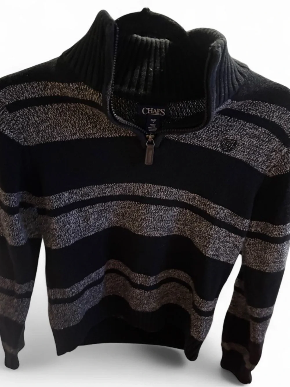 Chaps Gray Striped Knit Sweater